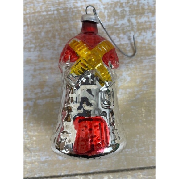 Vintage Blown Glass Red And Gold WINDMILL Embossed Christmas Ornament - Picture 3 of 6
